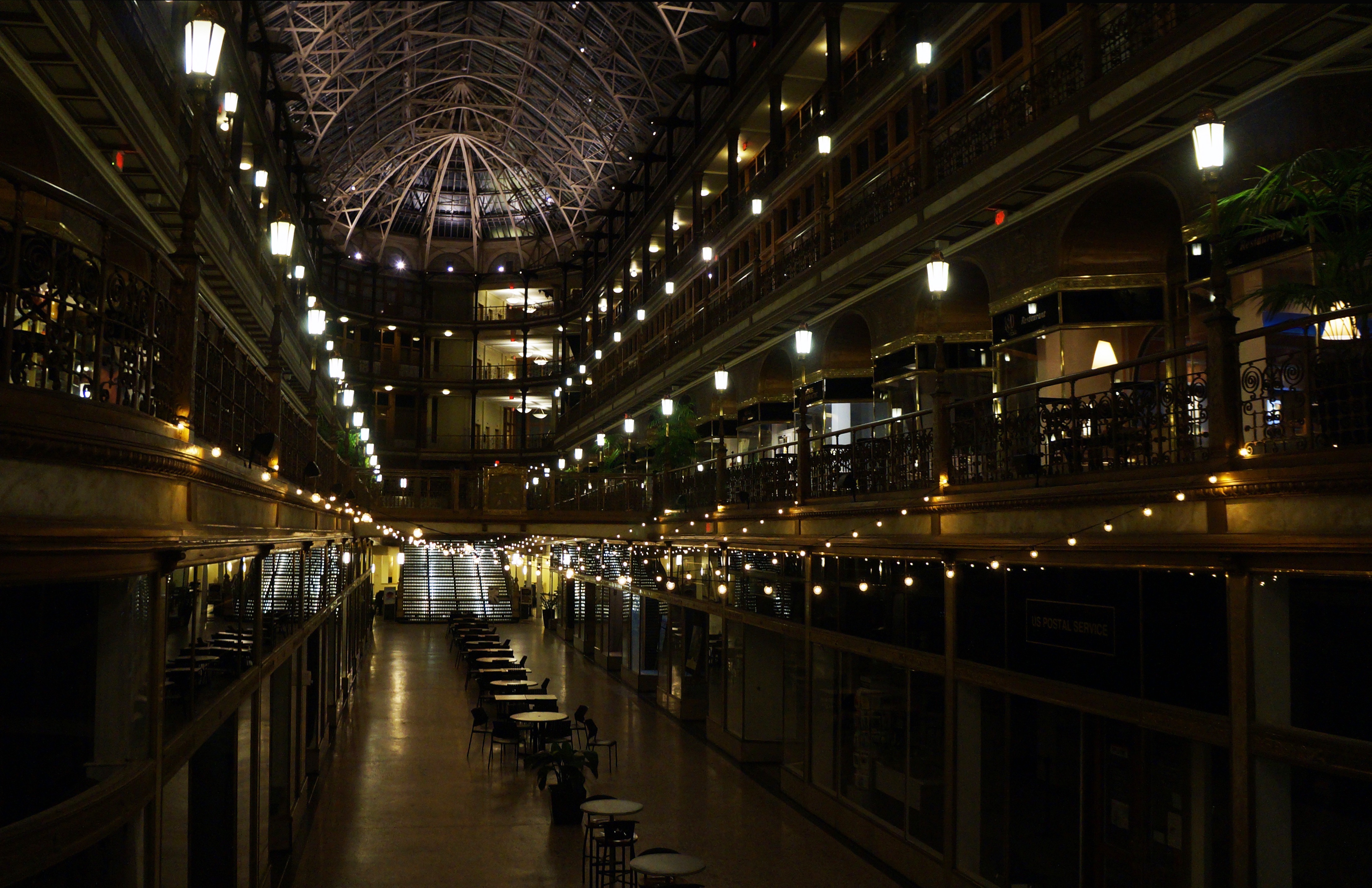 Great Hall at night with lights
